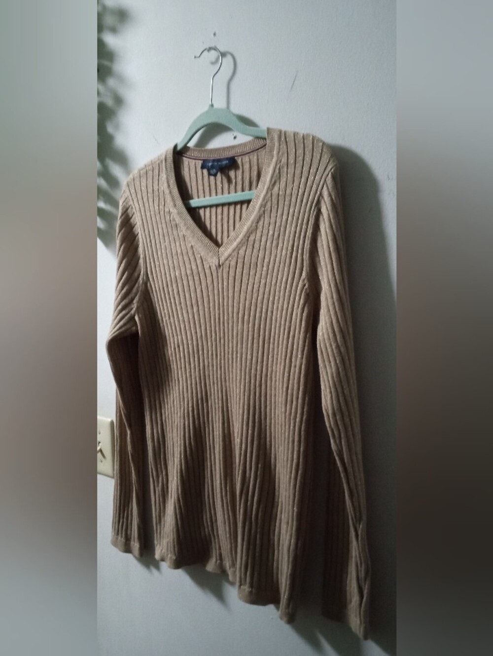 Tommy Hilfiger Tan Ribbed V-Neck Sweater